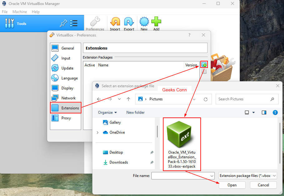 Add Extension Pack Oracle VM VirtualBox