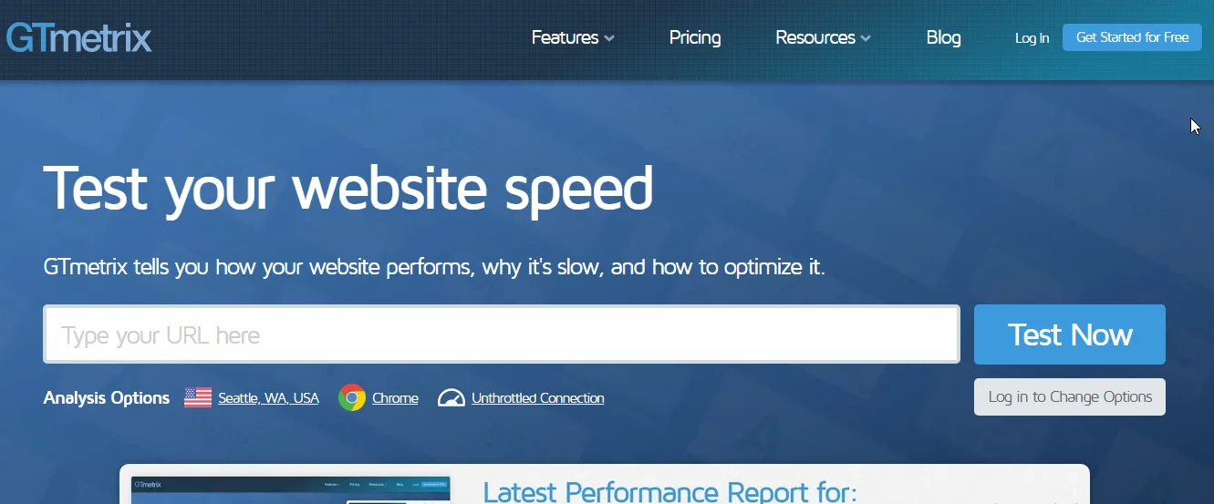 GTmetrix Test Perfomance Website