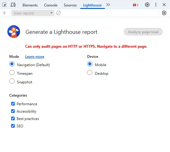 Google Lighthouse Test Perfomance Website