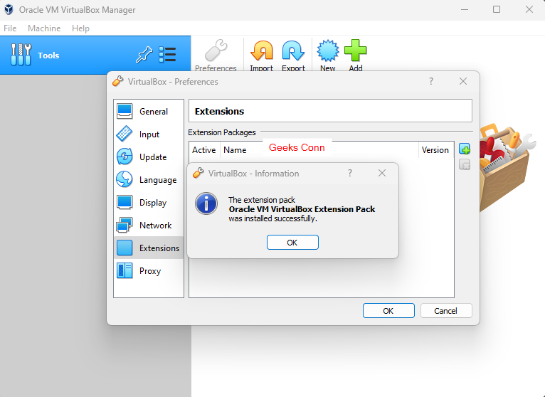 Installed Successfully Extension Pack Oracle VM VirtualBox