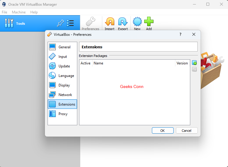 Menu Preferences Oracle VM VirtualBox