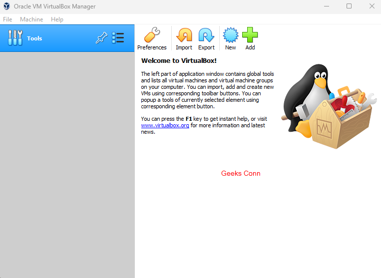 Oracle VM VirtualBox Manager Oracle VM VirtualBox