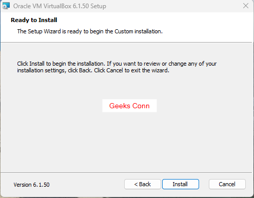 Ready to Install Oracle VM VirtualBox