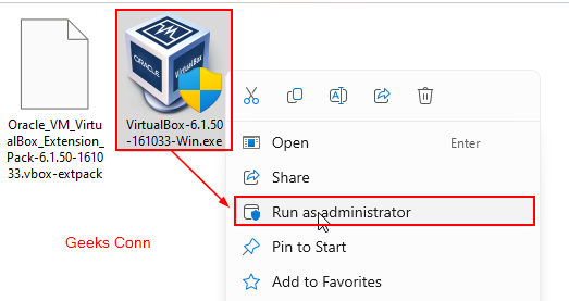 Run as administrator installer Oracle VM VirtualBox Oracle VM VirtualBox