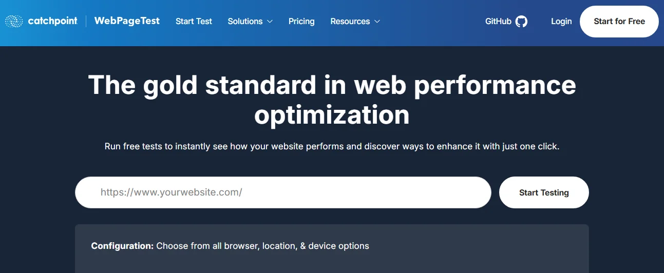WebPageTest Test Perfomance Website