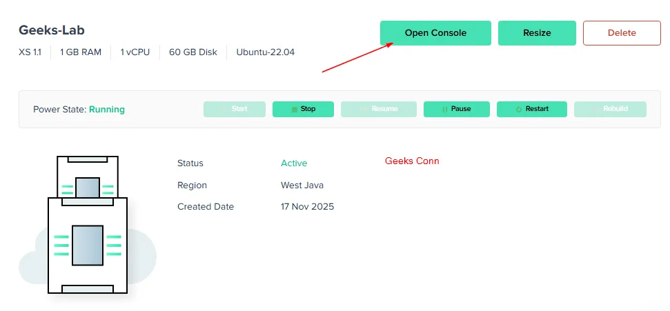 Akses VPS Server Open Console