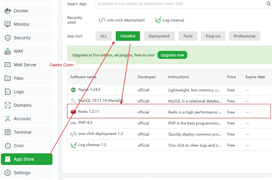 Check Redis di aaPanel