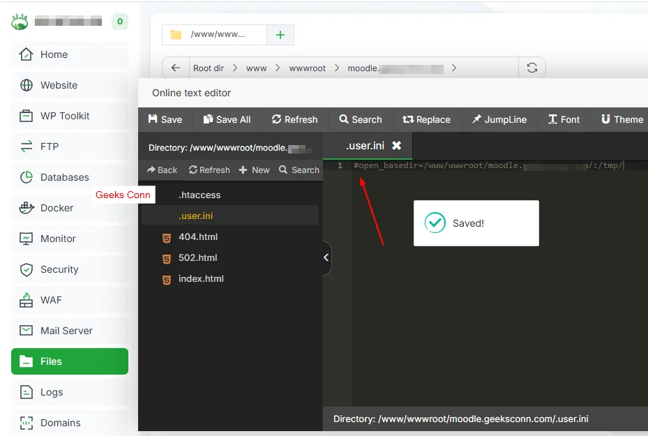 Comment open_basedir file user.ini