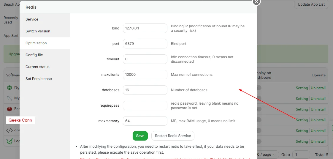 Configuration Redis aaPanel