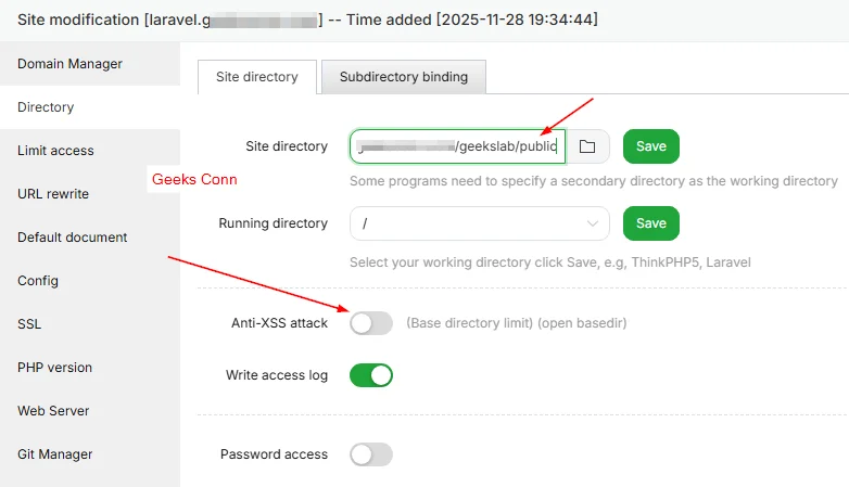 Configuration Site Directory Public Laravel