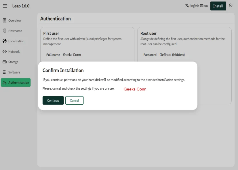 Confirmation Installation