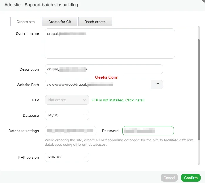 Create Site Drupal aaPanel
