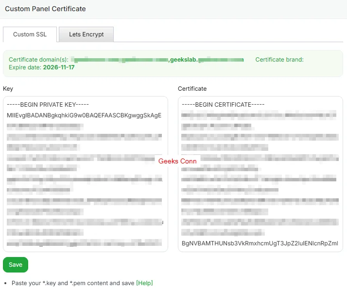 Custom Panel Certificate aaPanel