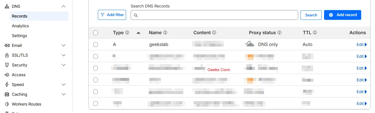 DNS Record Subdomain aaPanel