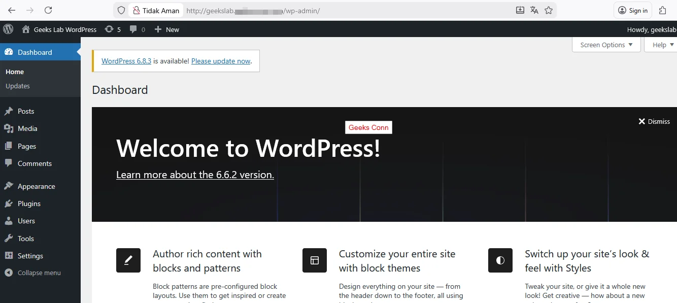 Dashboard Admin WordPress