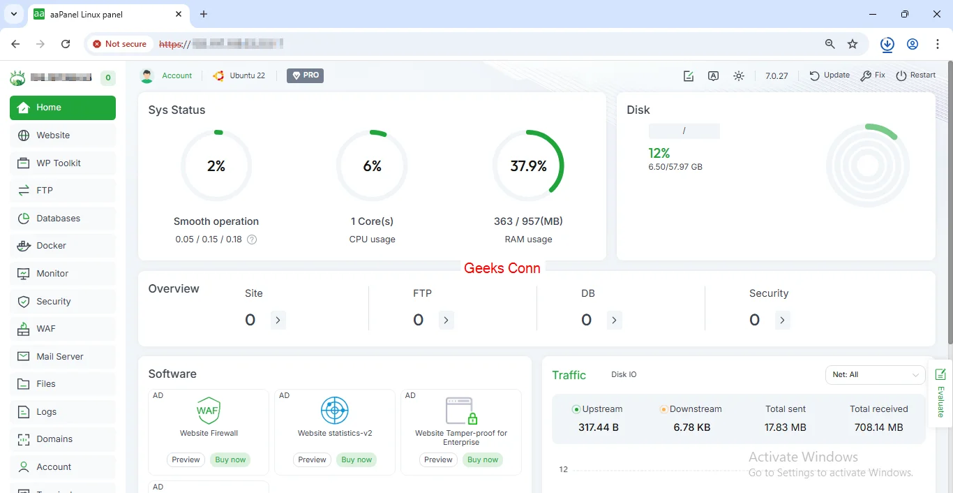 Dashboard Control Panel aaPanel
