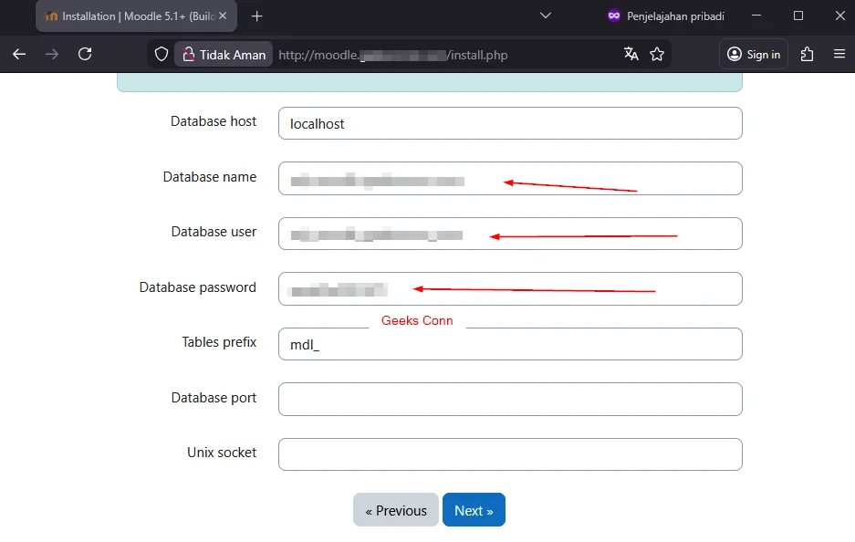 Database Setting Moodle