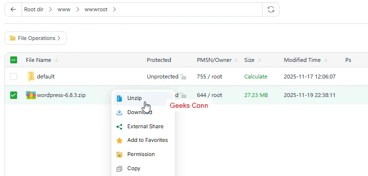 Extract File WordPress