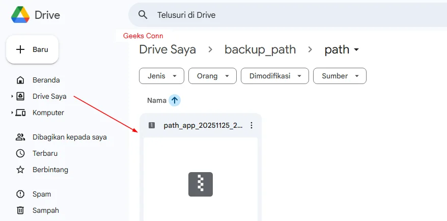Hasil Backup App Node Js aaPanel ke Google Drive