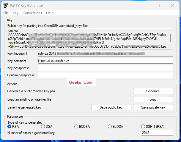 Import Private Key pem PuTTYGen