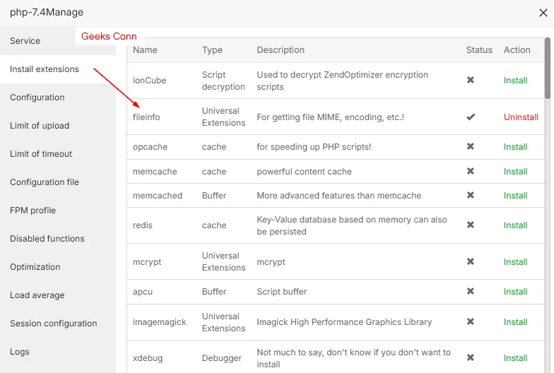 Install Extensions PHP fileinfo