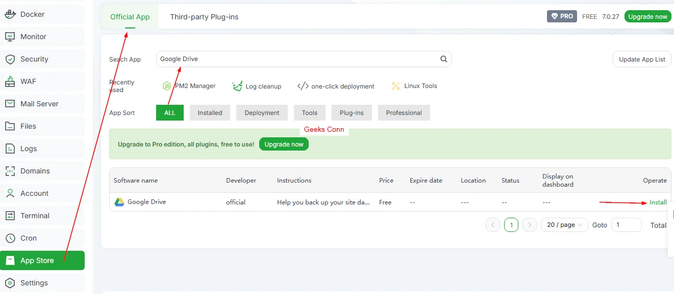 Install Google Drive aaPanel
