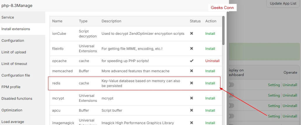 Install PHP Extension Redis Cache