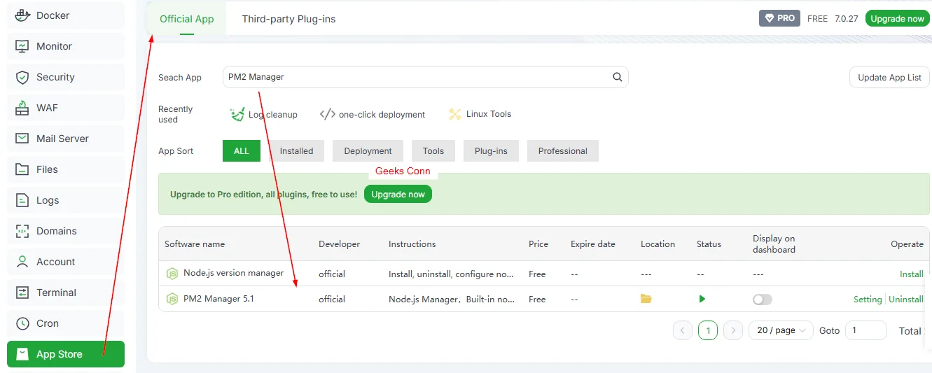 Install PM2 Manager aaPanel
