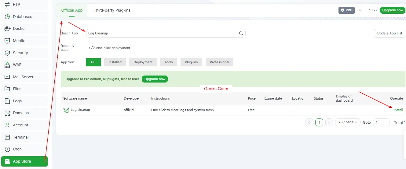 Install Plugin Clean Up aaPanel