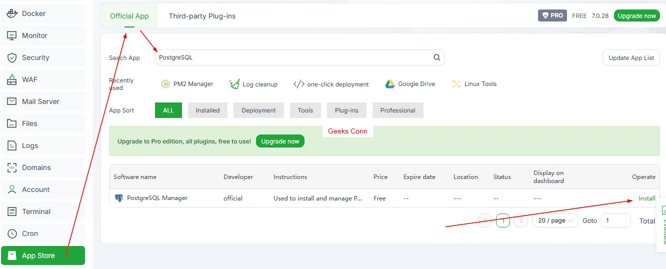 Install PostgreSQL aaPanel