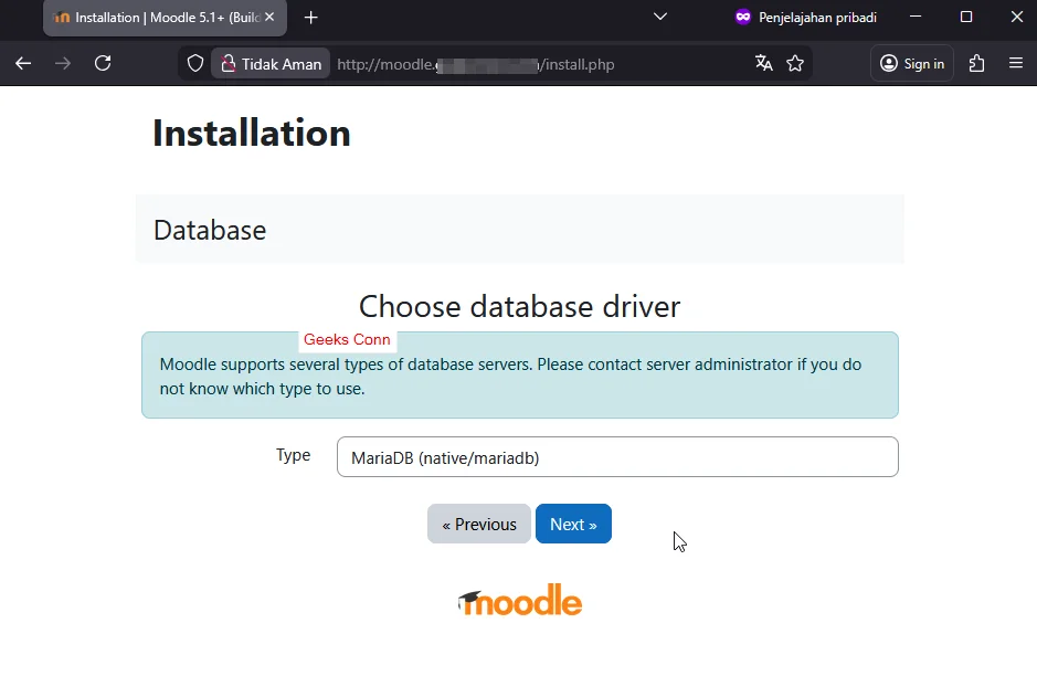 Installation Database Driver Moodle