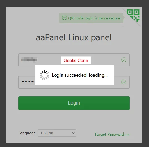 Login aaPanel Password Baru