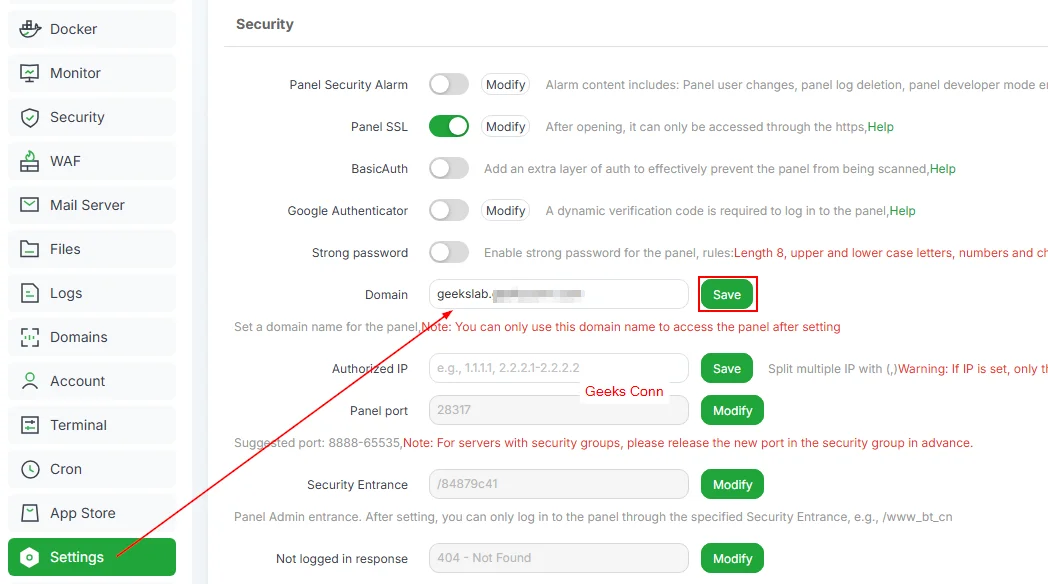 Masukan Subdomain Akses aaPanel