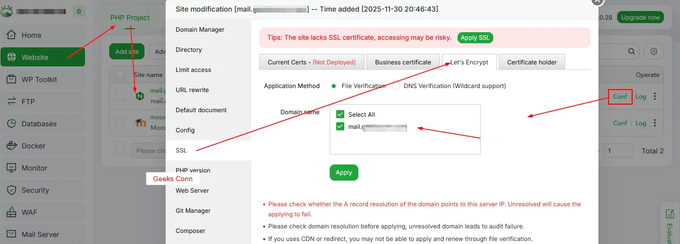 Memasang SSL di subdomain Mail atau RoundCube Webmail