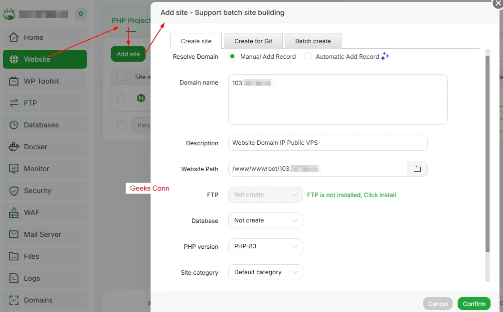 Membuat Site Domain IP Public Server VPS