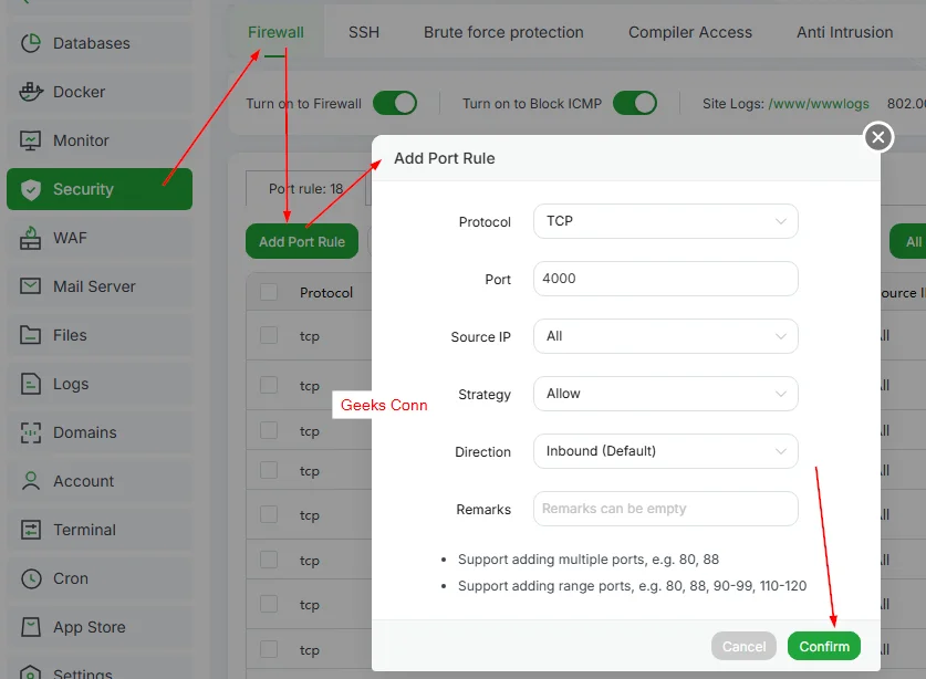 Menambahkan Port 4000 Project Node Js Sederhana ke Firewall aaPanel