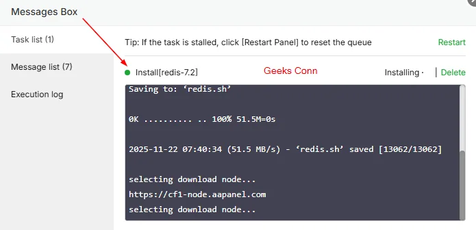 Message Box Install Redis aaPanel