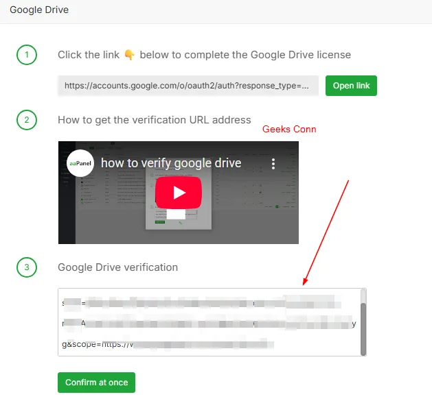 Paste Google Authorization Url