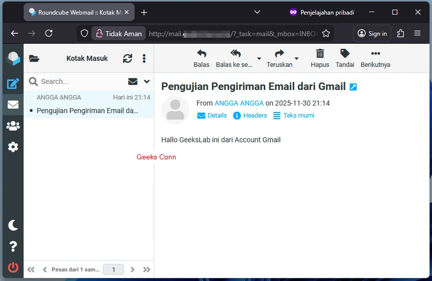 Pengiriman dari Gmail ke Email Private