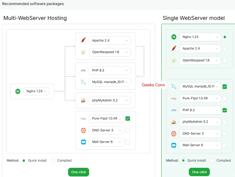 Pilih Stack aaPanel LNMP atau LAMP