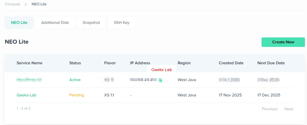 Proses Build VPS Server Neo Lite