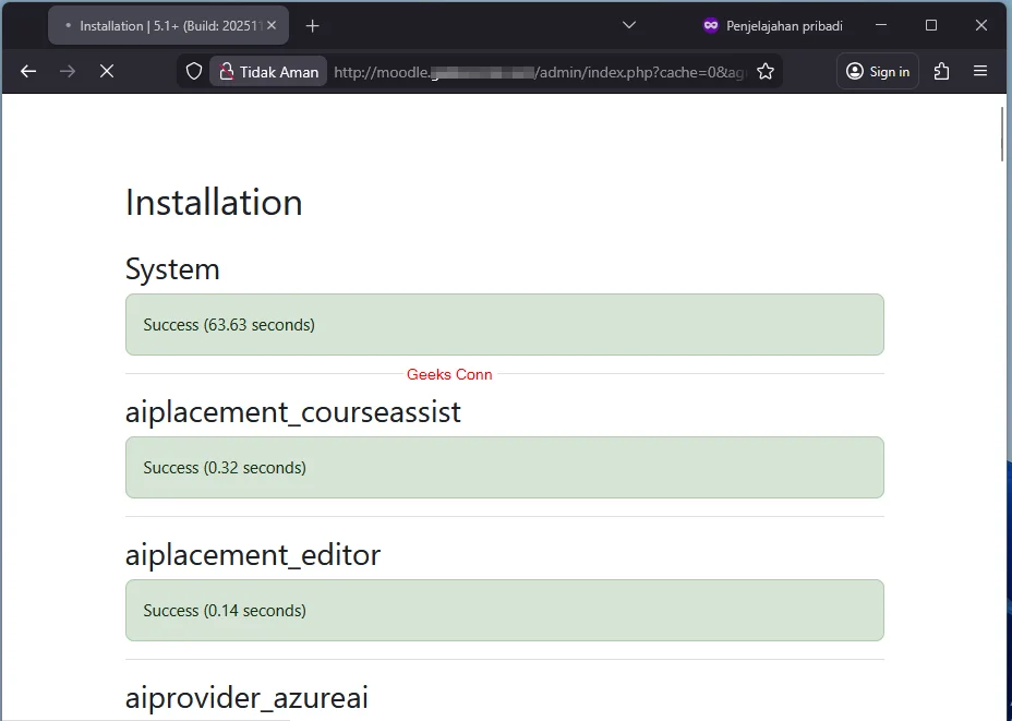 Proses Create table database Moodle