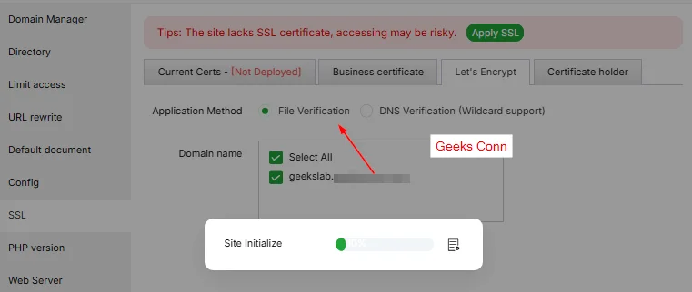 Proses Site Initialize SSL Lets Encryption