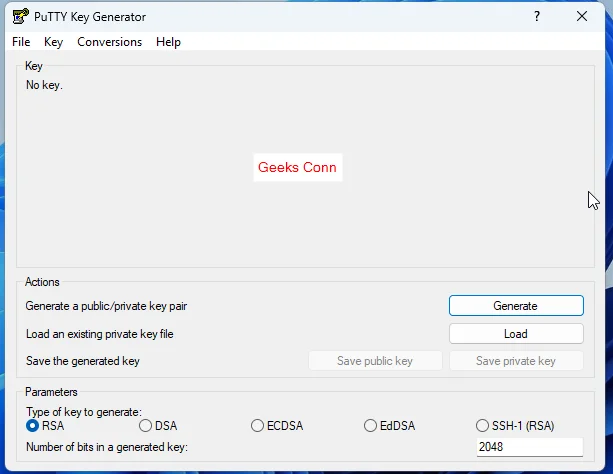 PuTTYGen Tools Convert Private Key pem