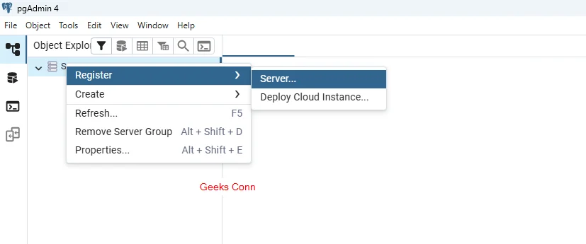 Register List Server pgAdmin