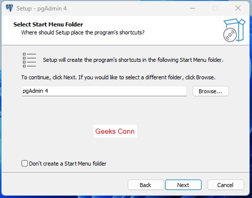 Select Start Menu Folder