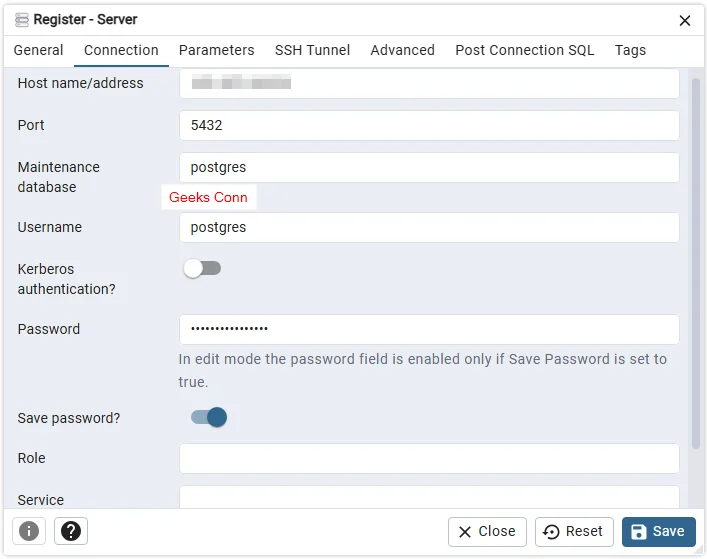 Server Connection pgAdmin