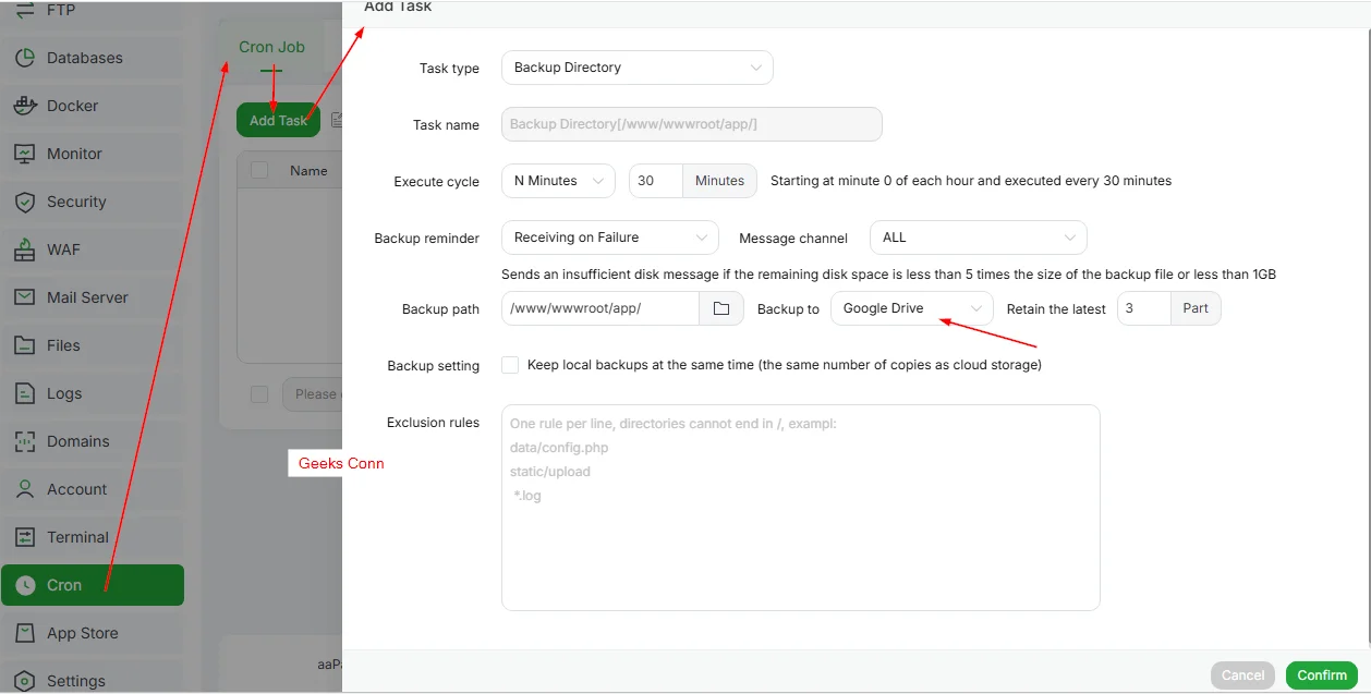 Setting Cron Backup Directory ke Google Drive