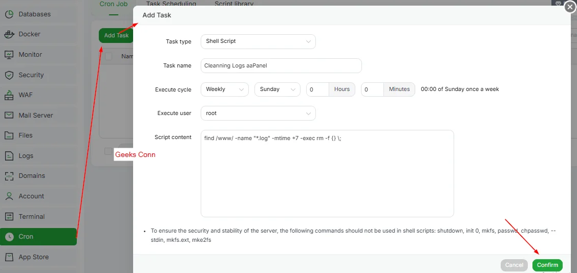 Setting Cron Job Clean Logs