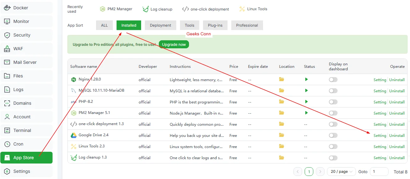 Setting Google Drive aaPanel